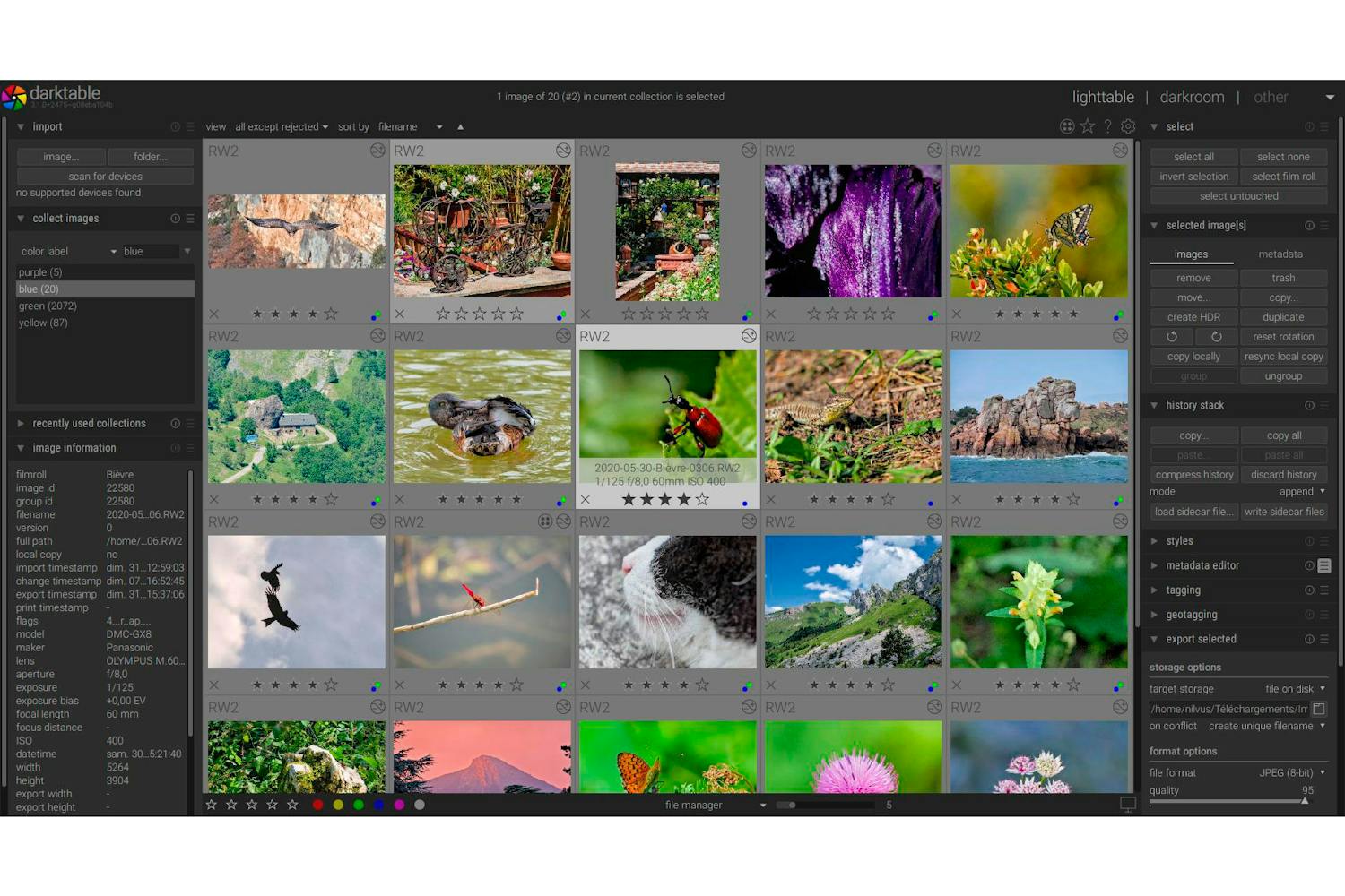 Darktable Programmet fungerer som et smart arkiv til dine raw-filer, hvor du nemt kan se snapshots. både før og efter de er fremkaldt.